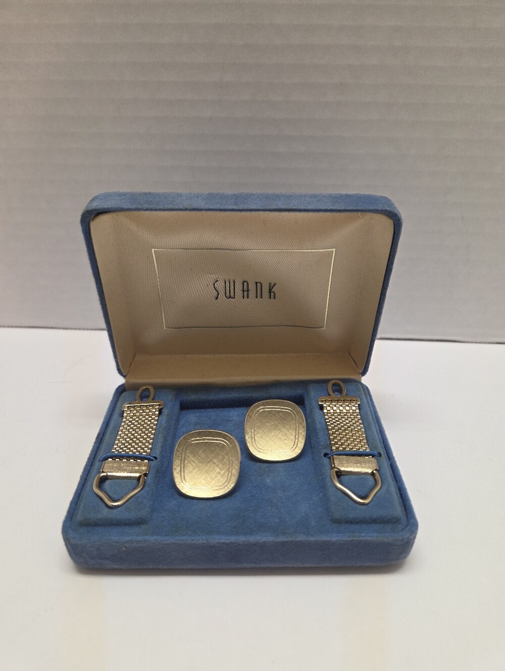 Swank Gold-Tone Textured Cufflinks with Mesh Wraps